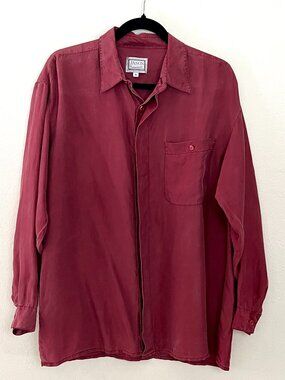 Vintage 90s/Y2K 100% Silk Burgundy Button-Down Men's Shirt Size M Jason Brand